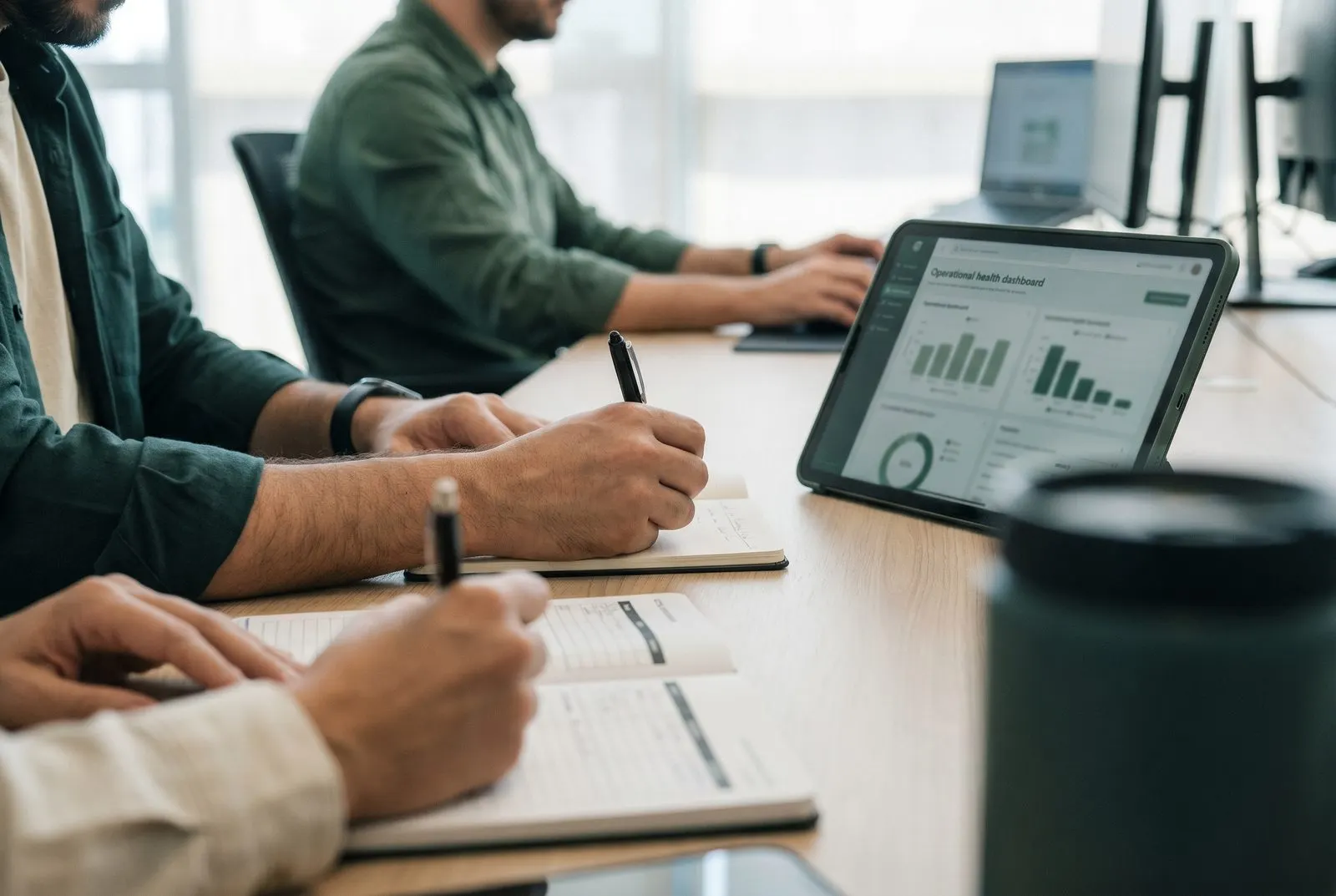 Decisão técnica sendo construída sobre documentos e dados